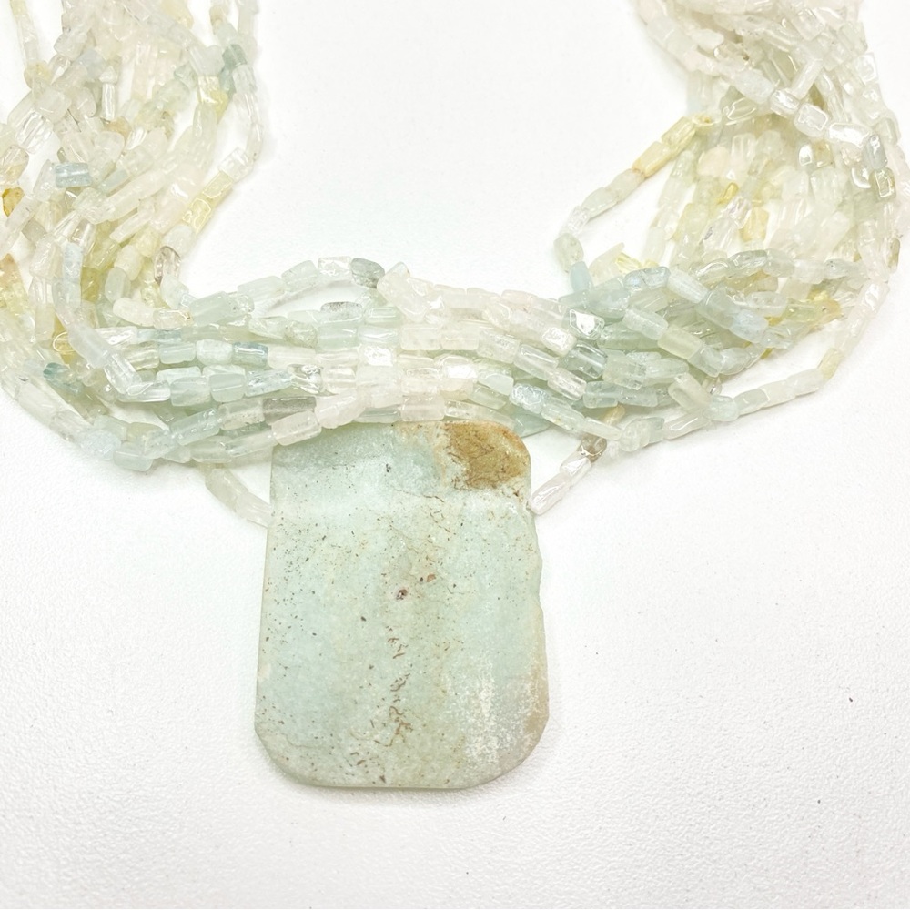 Vintage Pale Green Multi-Strand Beaded Necklace with Rectangular Pendant - Picture 10 of 15